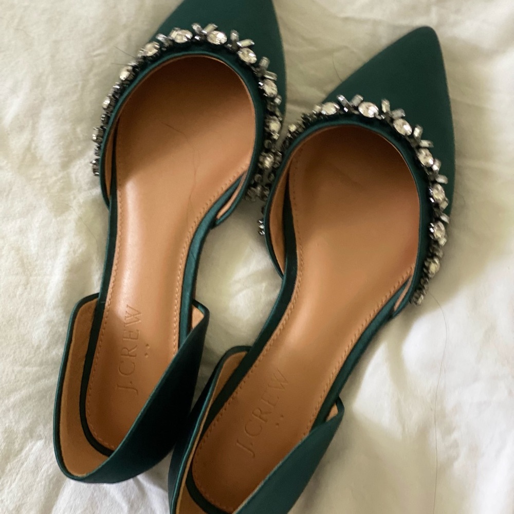 J. Crew Factory Green Jeweled Flats
